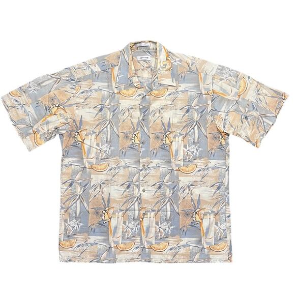 Pierre Cardin Bamboo Tropical Drinks Vintage Short Sleeve Button Shirt Men Large - Picture 1 of 5
